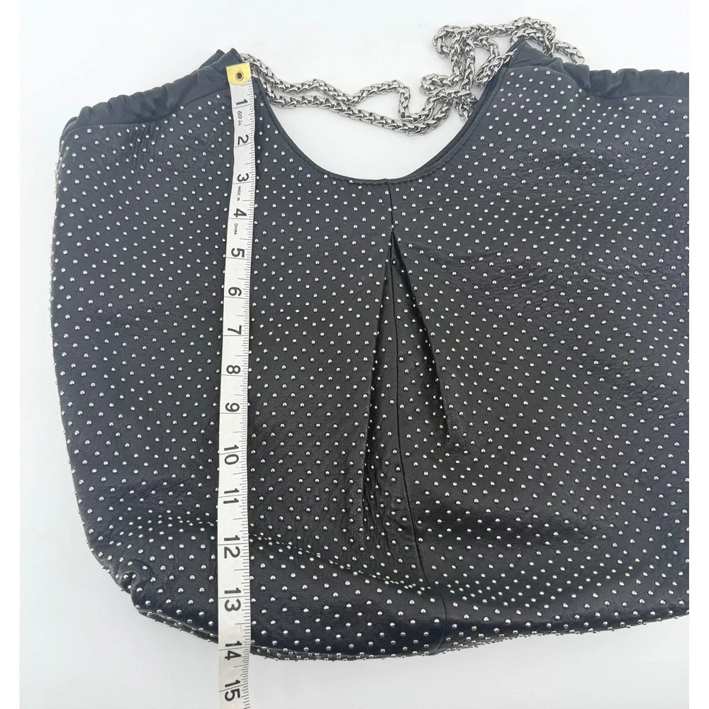 NEW Elie Tahari Bianca Black‎ Studded Leather Hobo Shoulder Bag Silver Chain